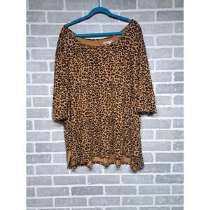 Terra & Sky, Womens  Lightweight Golden Brown Leopard Print Casual‎ Top, size 3X